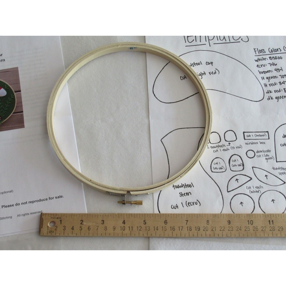 Stitching Felt Appliqué Hoop Kit 8" Mushroom Manor Toadstool House Window Flower - Picture 5 of 10